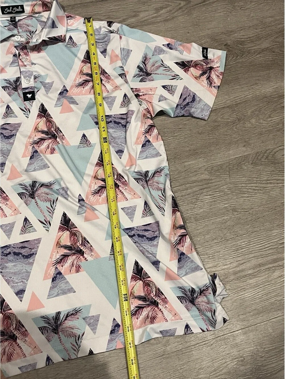 Bad Birdie Cali Golf Polo Mens M Pastel Palm Tree Geometric Performance